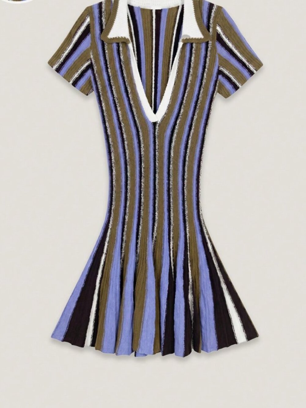Multicolor Casual Women's Striped Collared Knit Mini Dress
